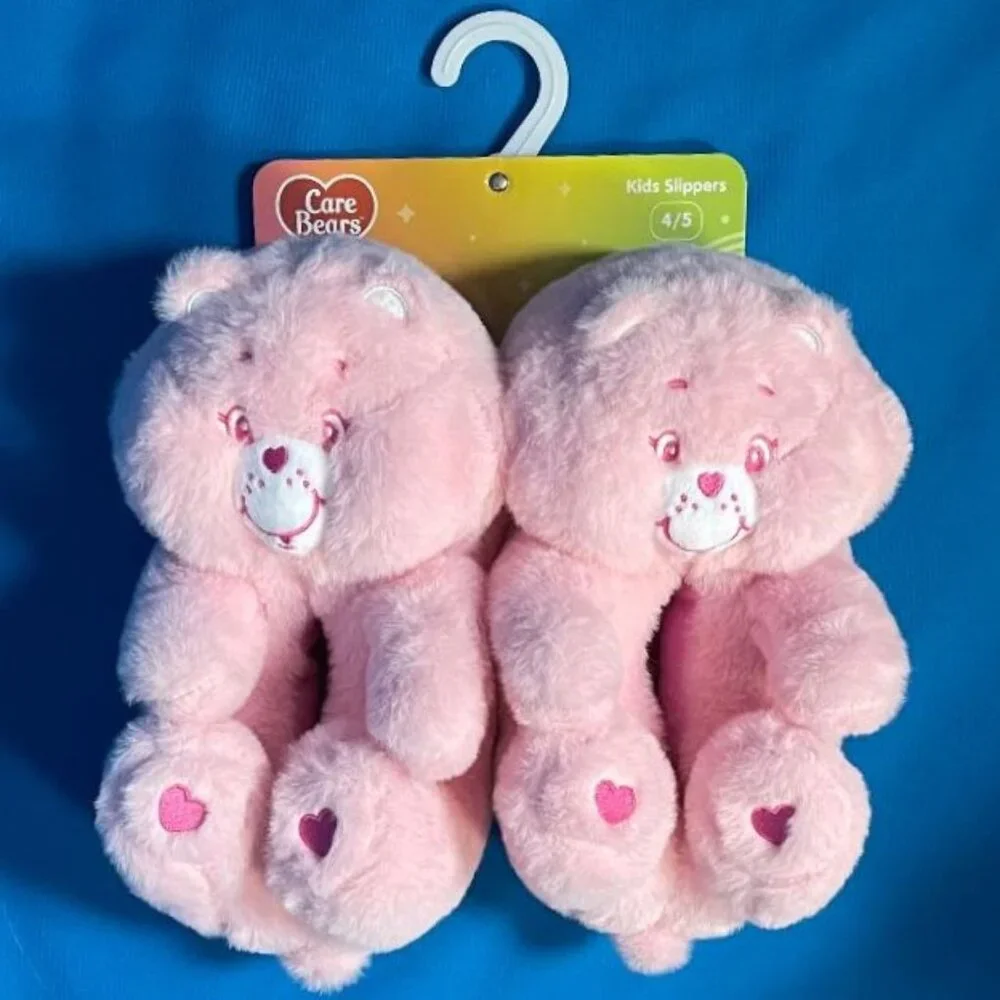 NWT & GREAT GIFT  ADORABLE CARE BEARS KIDS SLIPPERS SIZE XL 4 - 5 PINK ( CHEER )